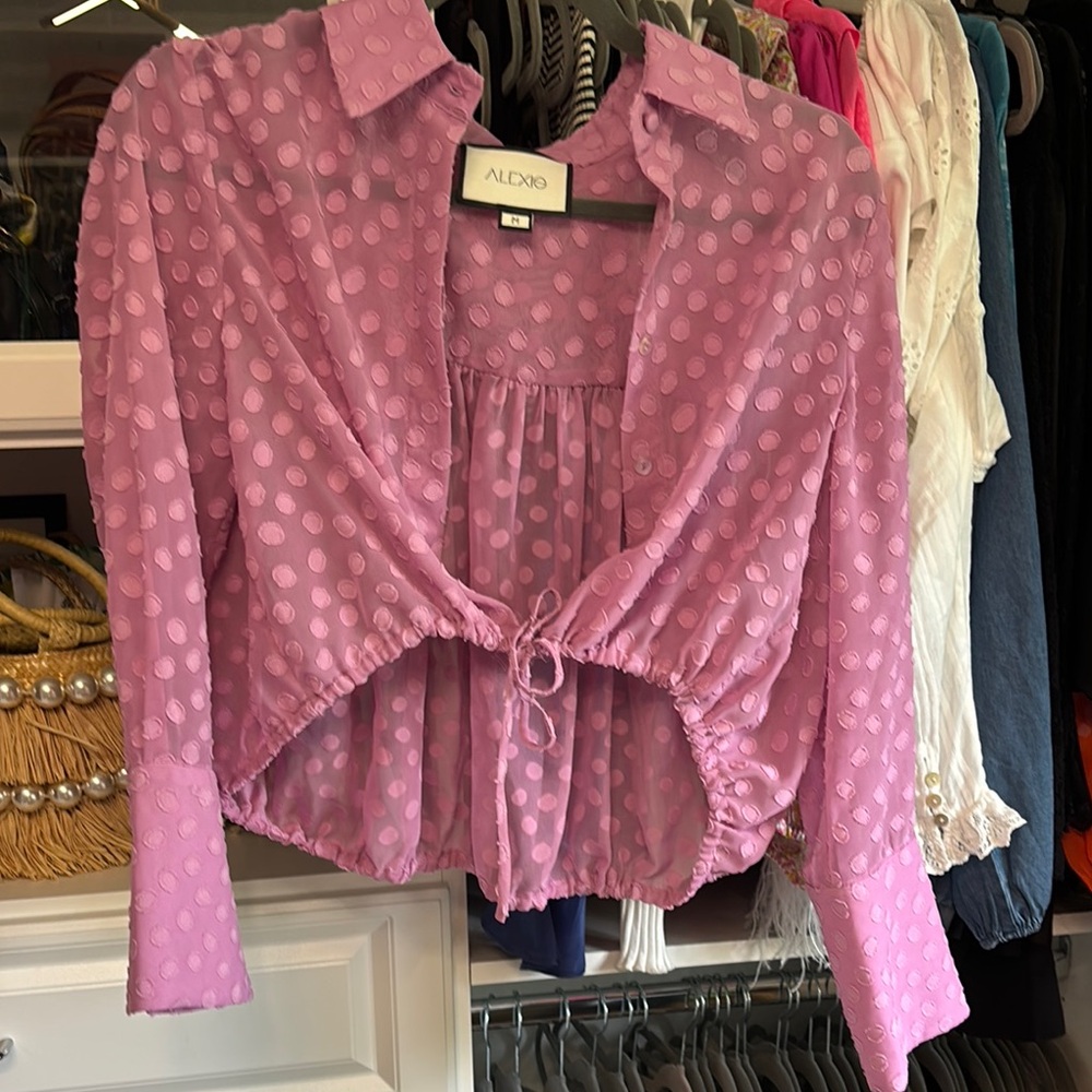 Alexis Pink Notched Collar Tie Front Crop Shirt